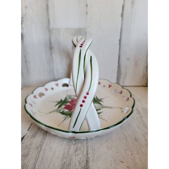 Portugal tray ceramic poinsettia red flower home decor xmas carrying plate - Picture 4 of 6